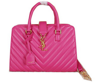2014 New Saint Laurent Medium Cabas Monogram Leather Top Handle Bag Y7108 Rose
